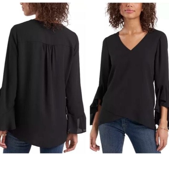 Vince Camuto Women’s Black 3/4 Sleeve V-Neck Comfort Stretch Relaxed Blouse M - Picture 1 of 12
